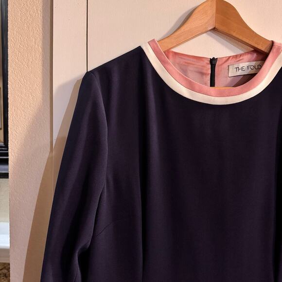 THE FOLD London Rosnaree Sheath Dress Blue Pink Size 14 Officewear Office Siren - Picture 5 of 10